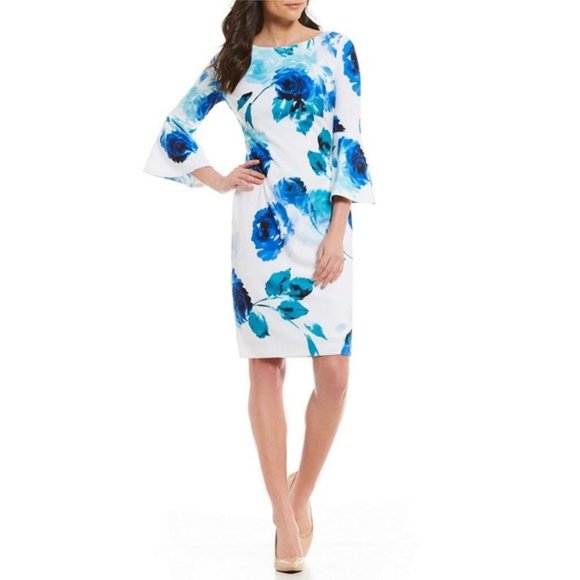 CALVIN KLEIN FLORAL BELL SLEEVES DRESS NWT - Picture 2 of 3